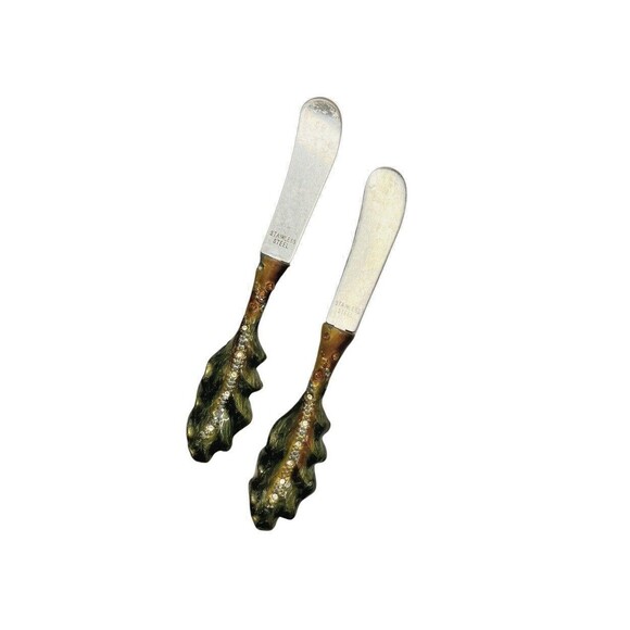Vintage Butter Spreading Knife Cheese Knife Jewel Stainless Steel Set of 2 - Picture 1 of 7